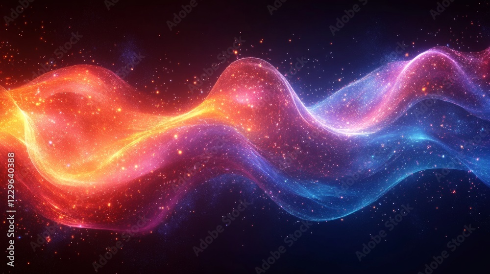 Poster bright ultraviolet patterns flowing wave effects and a glowing spectrum creating an abstract modern 