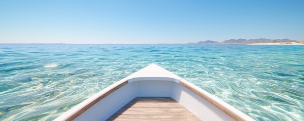 Fototapeta premium Serene Seascape Tranquil Boat Ride in Crystal Clear Turquoise Waters