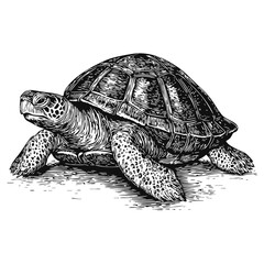 Woodcut illustration of a tortoise. Vintage grunge vector design element for artworks, poster, cards, web and collages.