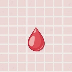 Obraz premium Single Red Blood Drop Icon on Pink Gingham Background Medical Healthcare Donation Illustration