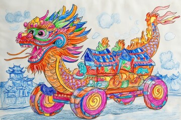 Vibrant Dragon Carriage Drawing