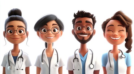 Smiling People Closeup Portrait Set Cute Cartoon Medical Male and Female Avatars Multi-ethnic Man and Woman Faces Isolated on White Background