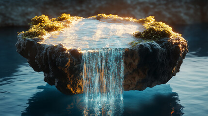 Floating Island with Magical Waterfall and Glowing Water