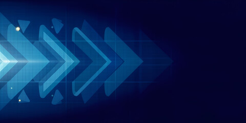 Abstract background with glowing blue arrows moving right, suggesting digital progress, technology, and futuristic concepts. Grid overlay adds depth.