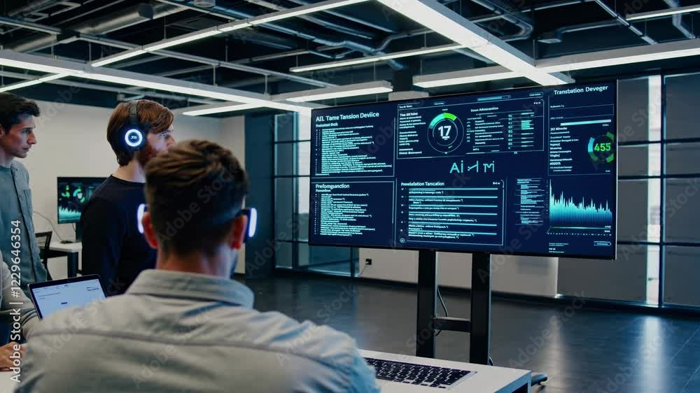 Leinwandbilder innovative team collaborates with holographic technology in a sleek futuristic workspace for efficie
