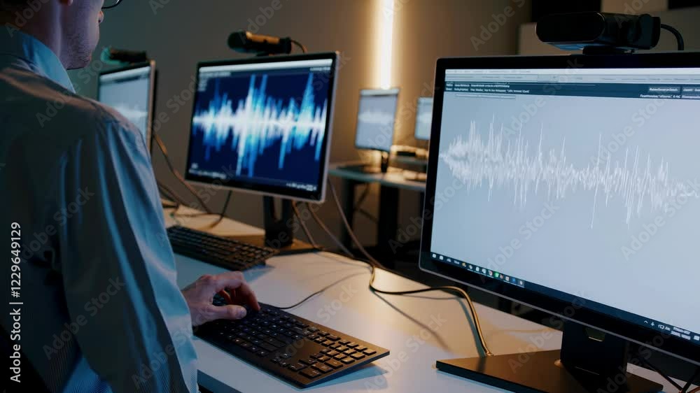 Poster Exploring soundwaves through advanced VFX and HUD technology in a futuristic setting