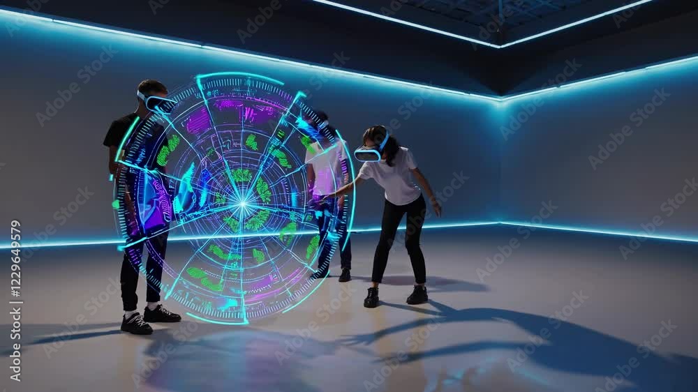 Aufkleber interactive holographic display allows users to explore virtual environments in a high-tech setting
