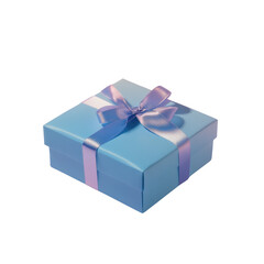 Obraz premium Light blue gift box with purple ribbon on a transparent background, perfect for birthday, anniversary, or holiday presents Concept of celebration, giving, and surprise
