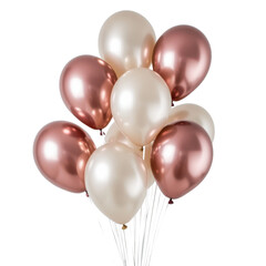 Bunch of rose gold and pearl white balloons on a transparent background, perfect for birthday party, wedding, or celebration decorations Concept of festive, elegant, and joyful events