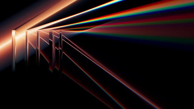 Light rays refraction through lenses 3d animation.  Dispersion optical effect.