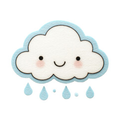 Cute cartoon cloud with a smile and raindrops, representing joy in rainy weather., isolated on a transparent background.