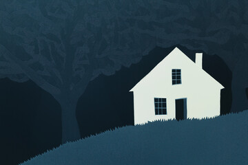 Silent Sanctuary: Minimalist Dwelling in Shadowed Wilderness