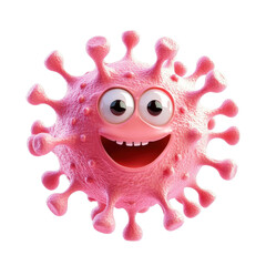 Naklejka premium Cute cartoon virus character with big eyes and a cheerful expression., isolated on a transparent background.