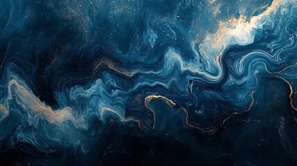 Obraz premium Vibrant Blue and Gold Abstract Painting with Dynamic Brush Strokes Creating a Sense of Movement and Emotion Inviting Viewers to Explore the Depths of Color and Artistic Expression