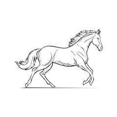 Horse Outline Vector, Elegant Horse Full Pose Side View - Vector Illustration with Transparent Background