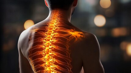 glowing spine anatomy, man's back view