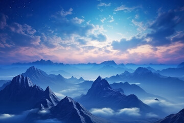 Obraz premium Mountains Sea Clouds Sunset Sky Landscape Surrealist
