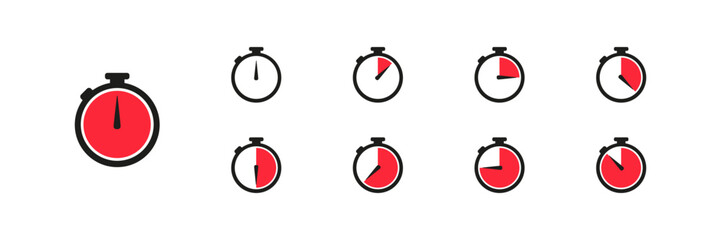 Watch, time icon, clock set isolated icon in flat style, vector
