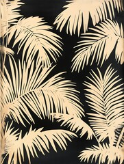 Gold palm leaves on black background.