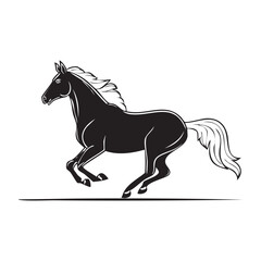 Silhouettes of Horse running Position, Running Horse Silhouette - Full Pose Side View Vector Illustration with Transparent Background
