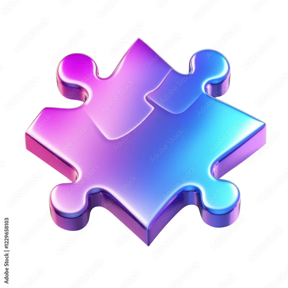 Fototapete 3d rendering of a single puzzle piece with a vibrant gradient of purple and blue, isolated on a tran