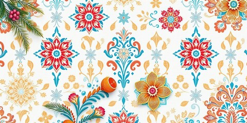Summer Beach Festival Damask Pattern with Ocean Hues