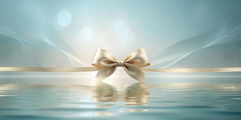 Elegant Gold Bow on Serene Water Reflection with Soft Light Background
