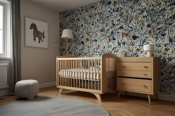 Wall Mural Mockup in Baby's Room Generative AI