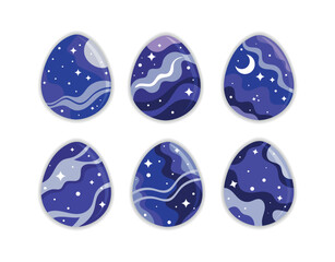 Set of Decorative Easter Eggs with Night Sky Patterns