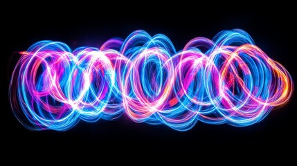 Abstract Neon Light Painting Swirls Blue Pink Artwork