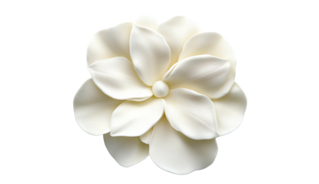Elegant white flower with layered petals on a transparent background, a delicate floral design for wedding invitations, or decorative elements, with a soft and smooth texture