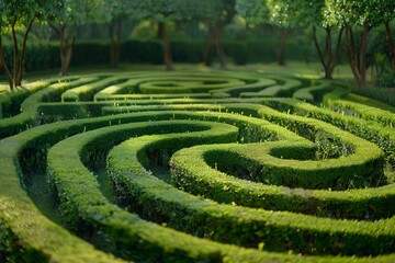 Intricate hedge maze creating a captivating puzzle in a serene garden landscape