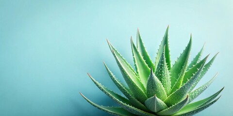 Fototapeta premium Serene Aloe Vera Plant on a Light Blue Background, a Symbol of Natural Beauty and Healing Properties