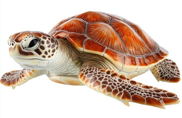 Realistic Detail of Brown and Cream Colored Turtle Swimming Gracefully Underwater in a Clear Marine Environment for Nature Enthusiasts and Wildlife Lovers