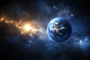 Obraz premium The blue planet in the Solar system. Stars and galaxies.