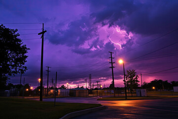 Lightning Strike in Urban Power Grid - Surreal Electric Storm Scene