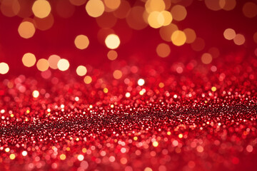 Festive Red Glitter With Golden Bokeh Defocused Lights