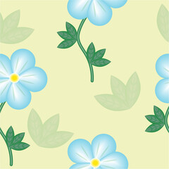 Seamless pattern with cute blue flowers on a pale yellow background. Vector graphic, perfect for textiles, gift wrapping, book endpapers, and digital designs.  