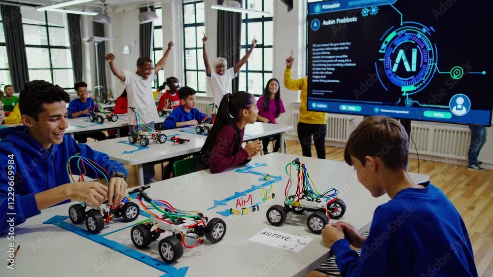 Aufkleber students engage in robotics workshop exploring vfx and futuristic concepts with hologram displays an