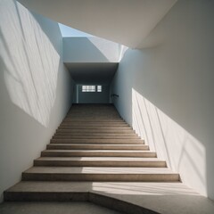 Fototapeta premium A minimalist staircase with soft shadows against a bright white wall.