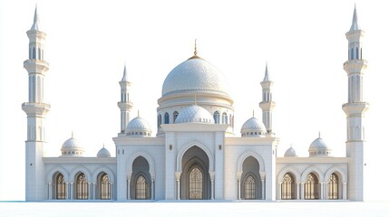 Fototapeta premium White mosque exterior, clear sky background, suitable for architectural visualization