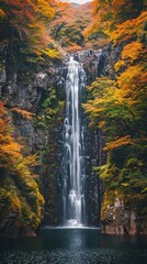 Fototapeta premium Amazing waterfall in wonderful autumn forest