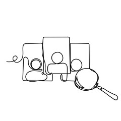 continuous line drawing employee person and magnifying glass symbol for human resource selection
