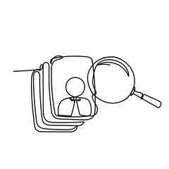 continuous line drawing employee person and magnifying glass symbol for human resource selection