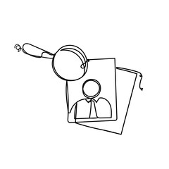 continuous line drawing employee person and magnifying glass symbol for human resource selection