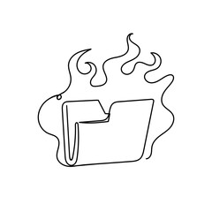 continuous line drawing folder burning with fire