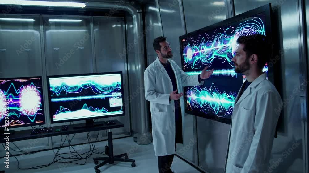 Fototapete futuristic laboratory setting featuring advanced holograms and vfx technologies in action during sci