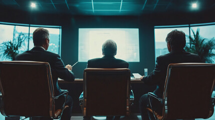 Business Executives in Meeting Reviewing Presentation