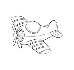 Cartoon Airplane Line Drawing isolated on white background