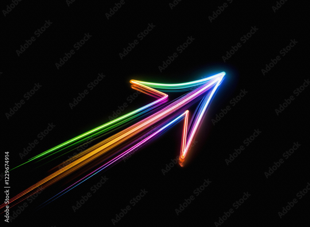 Poster A vibrant, multicolored arrow streaks across a black background, signifying progress and direction.  The light trails create a dynamic, forward-moving effect.